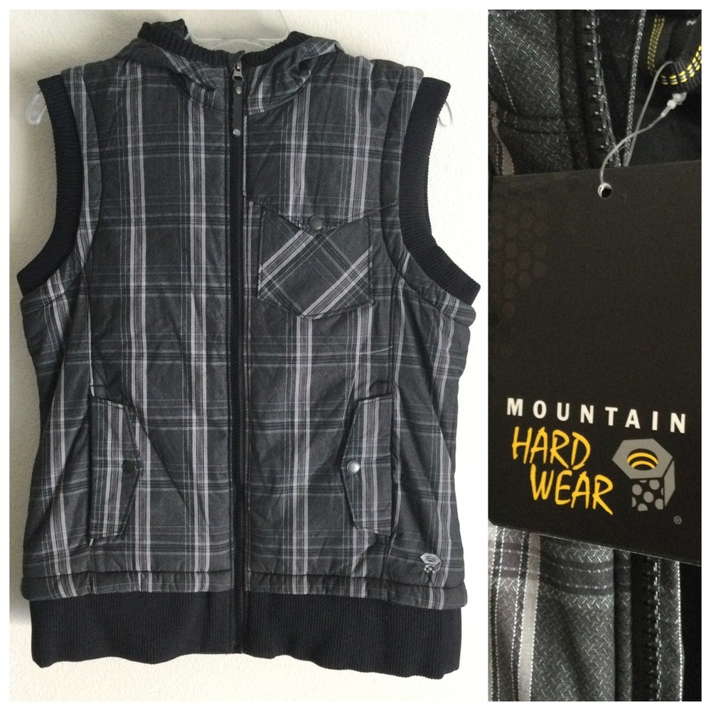 MOUNTAIN HARDWEAR NWT Rugia Plaid Zip Hooded Vest Women’s Medium